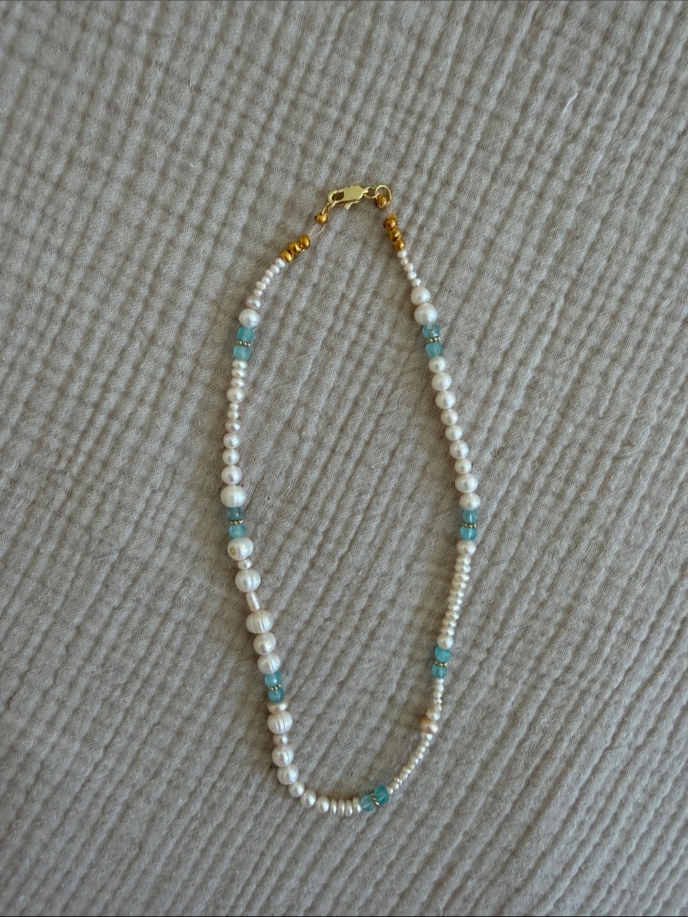 Tres Jolie Accessories Pearl Necklace with Aqua Blue Marine Crystal Beads!